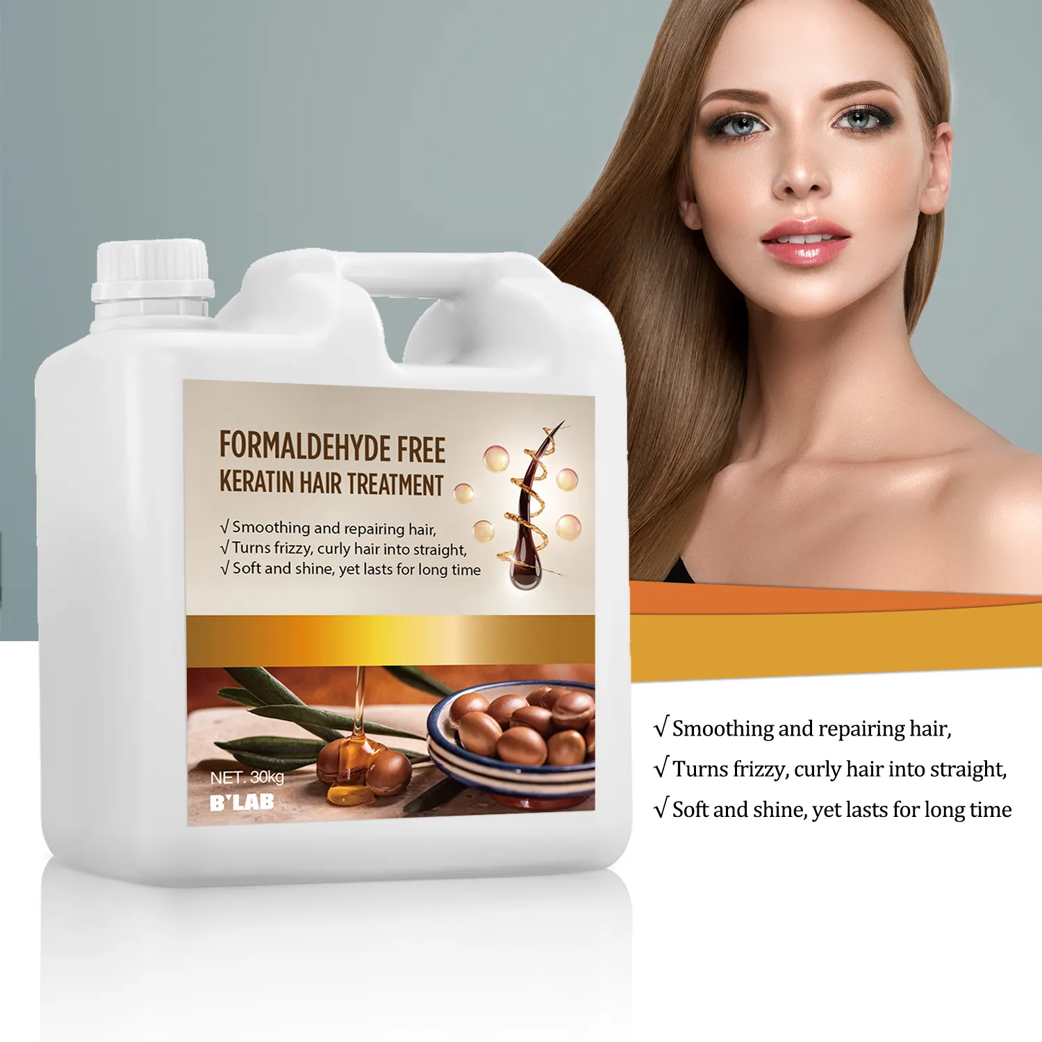 Marque privée lissage des cheveux lissage huile d'argan sans formaldéhyde 30KG traitement de kératine de Base brésilienne en vrac