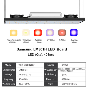 YXO Yuxinou Lm301h 240w 3000k 3500k <span class=keywords><strong>Led</strong></span> מסחרי לגדל אור אלומיניום 480w לוח לגידול אור