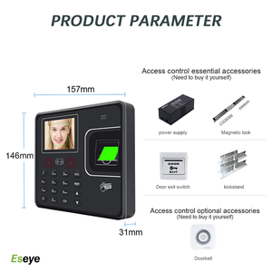 Eseye顔認識出席およびアクセス制御デバイスタイムクロック生体認証キーパッドUSB TCP多言語IDカード - Product Image 6