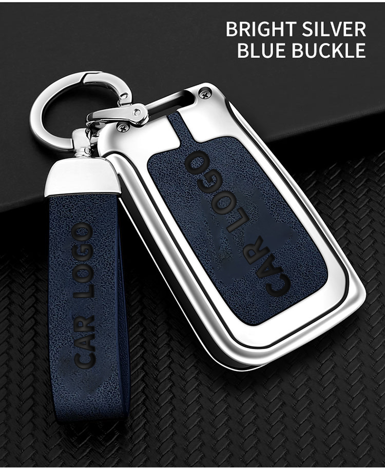Bleu argenté brillant + porte-clés en cuir