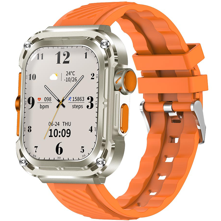 Orange Silica Gel + Brown Leather + Silver Steel Strap