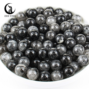 Zhe Ying 100% Tourmaline Quartz Beads Loose Stone Quartz <strong>Black</strong> Tourmaline Bead Bracelet Natural <strong>Black</strong> Rutilated Quartz Beads