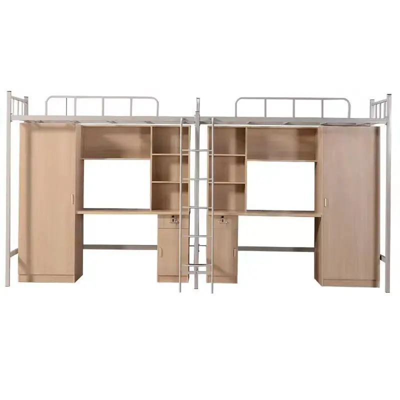 Sell Chinese cheap metal student bunk bed with desk and wardrobe