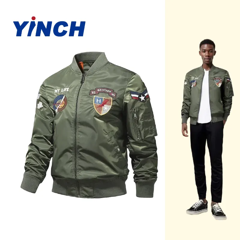 LAYENNE Fashionable hot sale high quality winter embroidered jacket custom mens satin bomber jacket