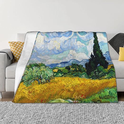 wheat field with cypresses