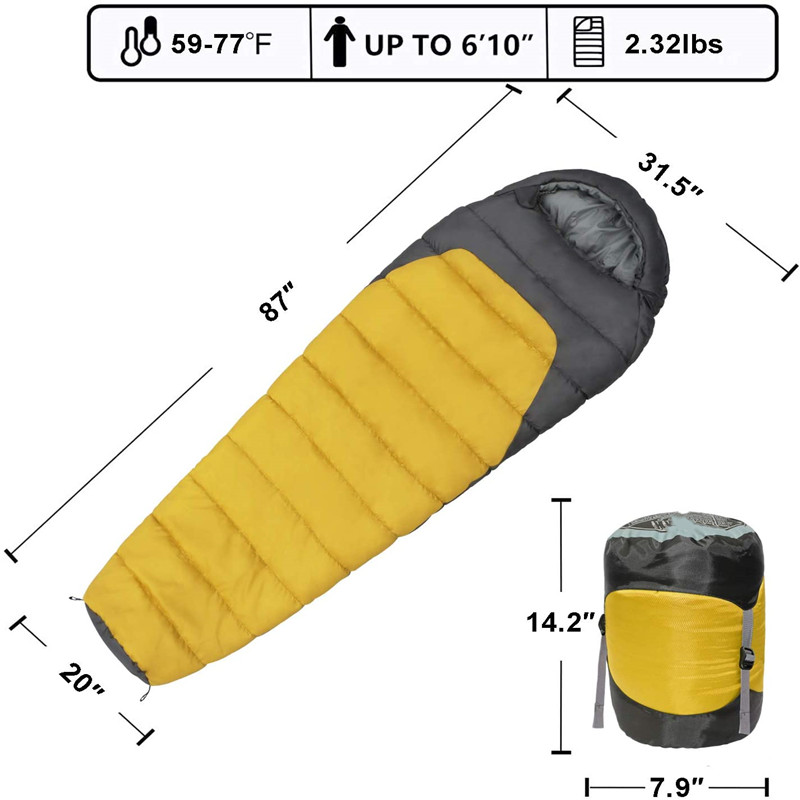 40D 240T Polyester Camping Sleeping Gear Comfort 3 Season Mummy Sleeping Bag 0