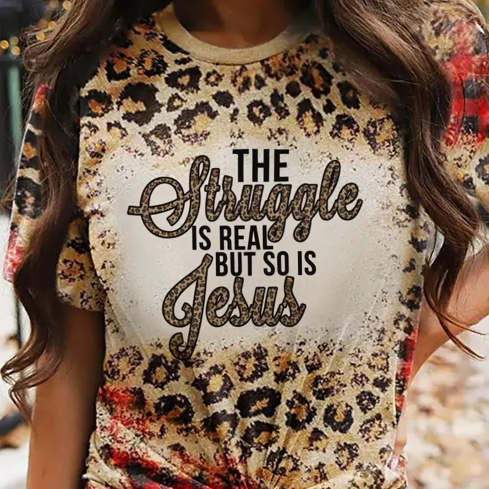 Casual Tops de estilo vintage ocidental das mulheres manga curta o-pescoço leopardo impresso camisas blusa solta t-shirt básica