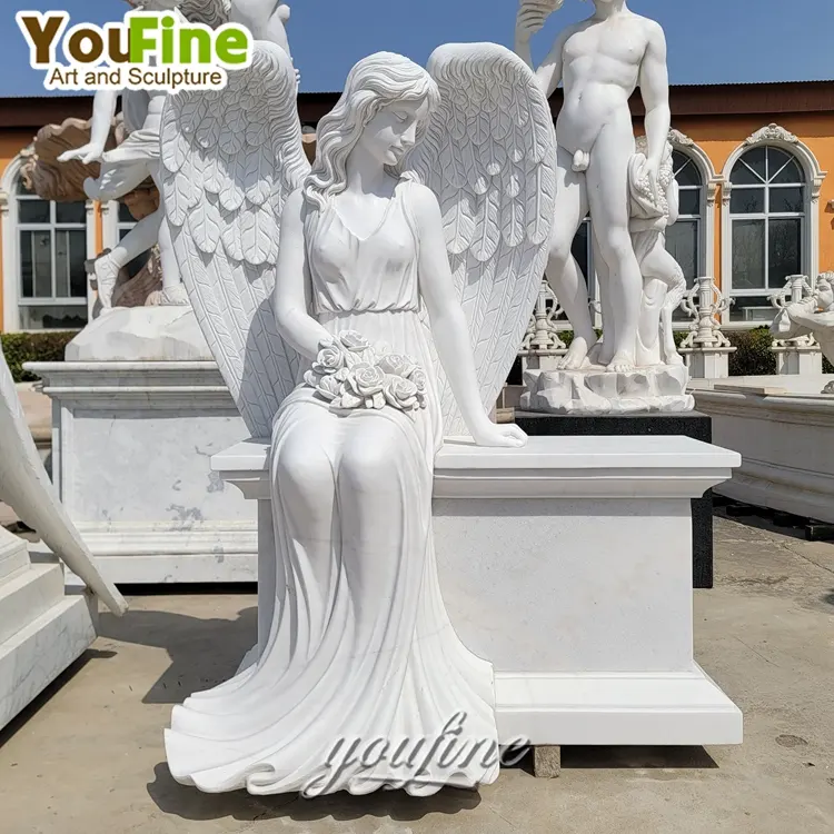 Пользовательские Китай белый мрамор Ангел скульптура надгробная плита для мемориала