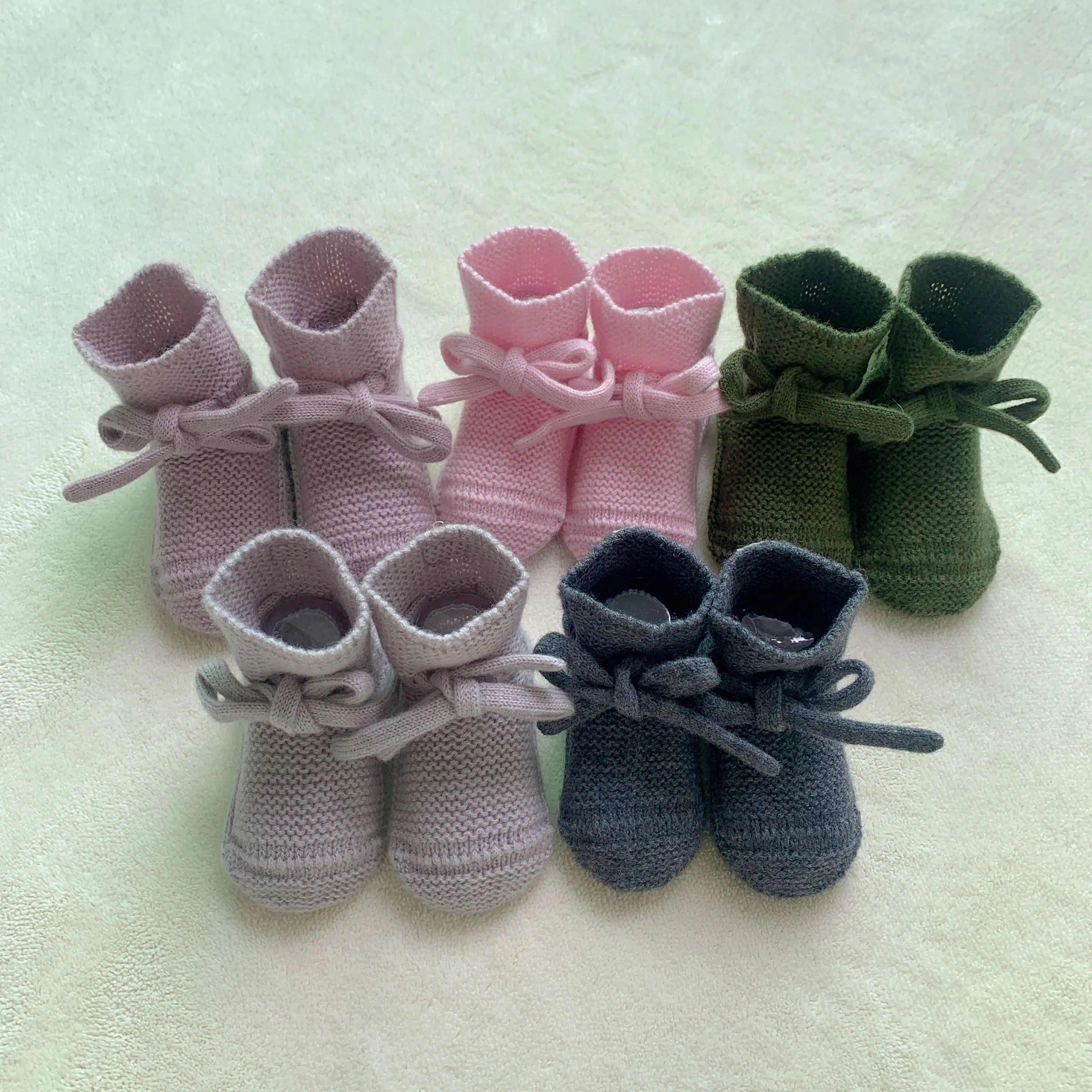 100% al por mayor de lana de merino hecho a mano para bebés botines de ganchillo recién nacido botines infantiles