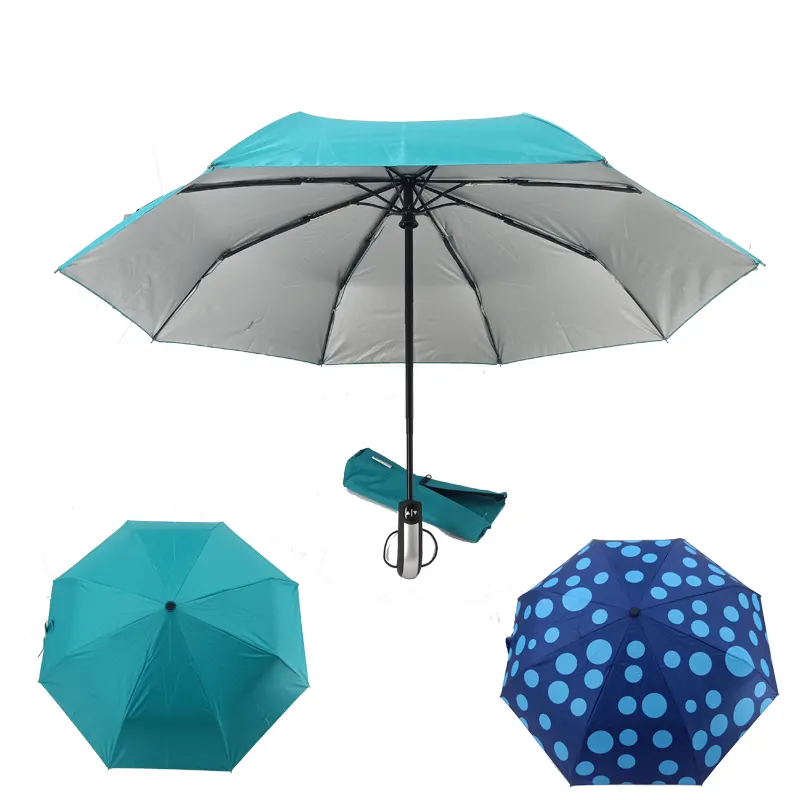 Novità 2023 ombrello di protezione solare completamente automatico con ombrello pieghevole 3 rivestito UV in nastro personalizzato