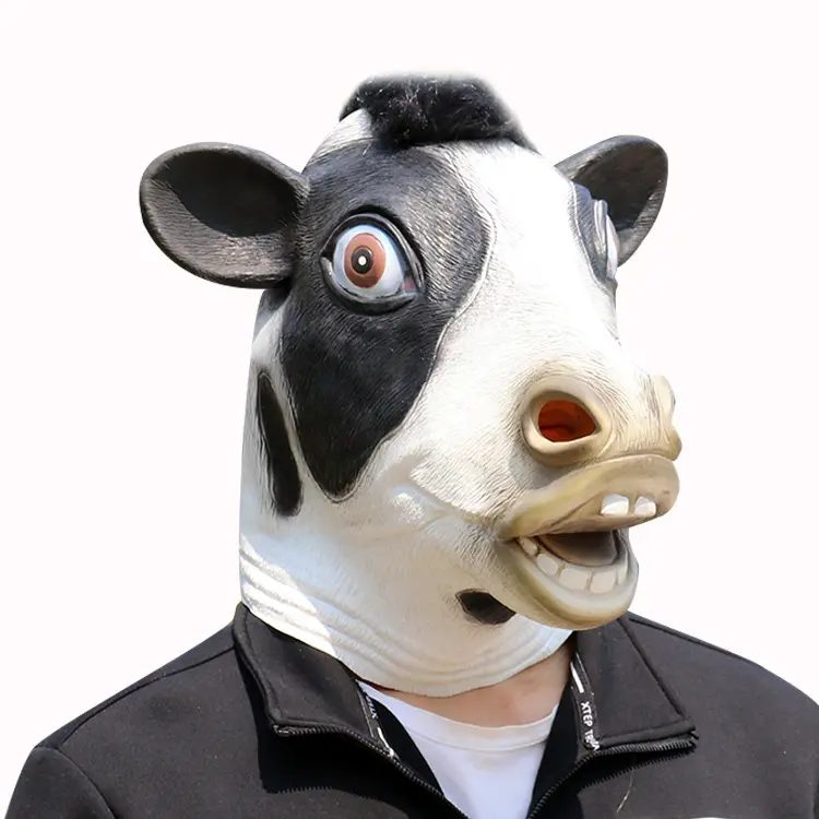 Máscara de vaca realista de látex macio para animais de máscaras, fantasia de cosplay, carnaval engraçado, máscara de cabeça cheia para festas