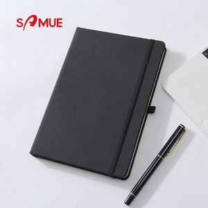 Blocco note economico al dettaglio all'ingrosso con logo personalizzato pagina design stampa taccuino in pelle PU A5 copertina rigida nera con anello elastico per penna - Product Image 2