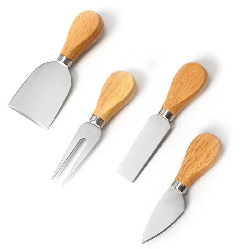 Spalmatore di formaggio unico manico in legno in acciaio inossidabile 4 pezzi Mini Set di coltelli da formaggio