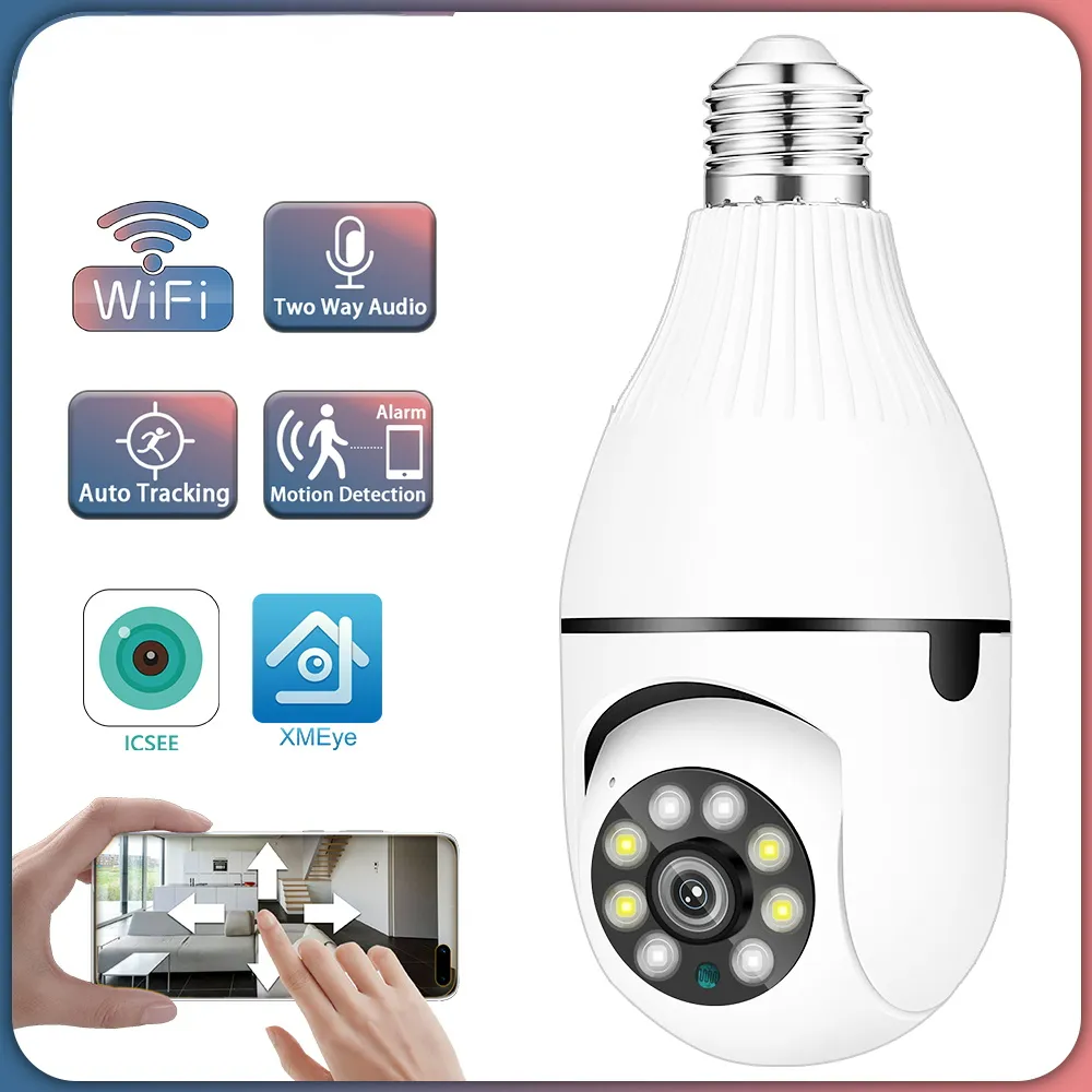 iCsee 3MP E27 Bulb Wifi IP Camera PTZ Wireless Night Vision Two Way Audio Baby Monitor Auto Tracking Home Security CCTV Camera