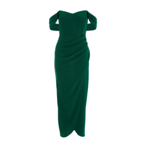 Yeşil minyon Bardot off-omuz Slim Fit resmi akşam Maxi elbise