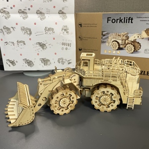 <span class=keywords><strong>3D</strong></span>木制拼图DIY组装卡车汽车模型可移动工程车叉车推土机儿童装饰品礼品玩具