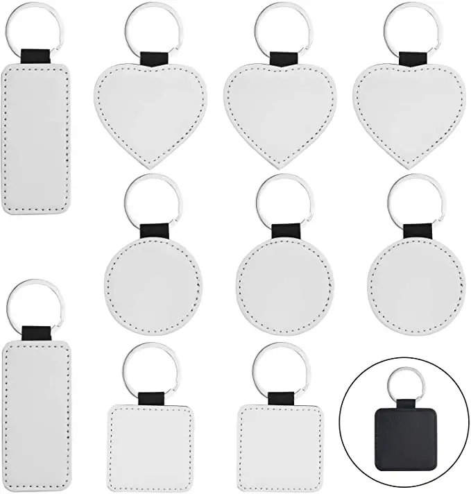 Ornamenti di natale di Scintillio di Cuoio DELL'UNITÀ di elaborazione Rotonda Quadrato Rettangolo di Calore di Sublimazione Portachiavi per Pressa di Calore di Sublimazione della Tintura