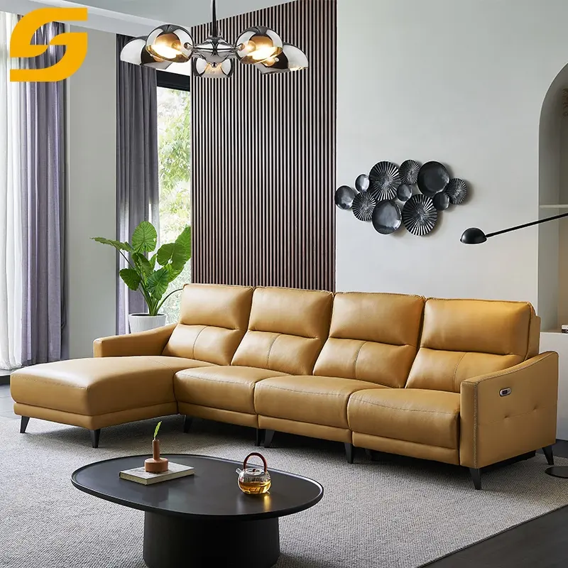 Baru rumah kulit asli Set Sofa Furniture bentuk L Chaise Multi fungsi Modern klasik membaca Sofa ruang tamu Sofa dijual