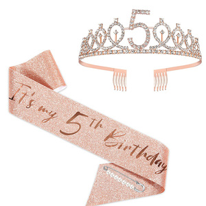 Party Crown Headband Rhinestone Crown Hair Accessory One <strong>Year</strong> <strong>Digital</strong> Birthday Cake Decoration Alloy Headband - Product Image 5