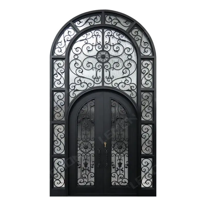 European Security Home Arched Single Double Main Entrance Front Entry Wrought Iron Door Price
