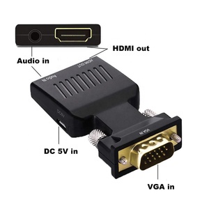Convertor <strong>VGA</strong> <strong>Input</strong> <strong>to</strong> HDMI <strong>Output</strong> Adapter Adaptor With Micro USB Power Audio Cable Converter - Black