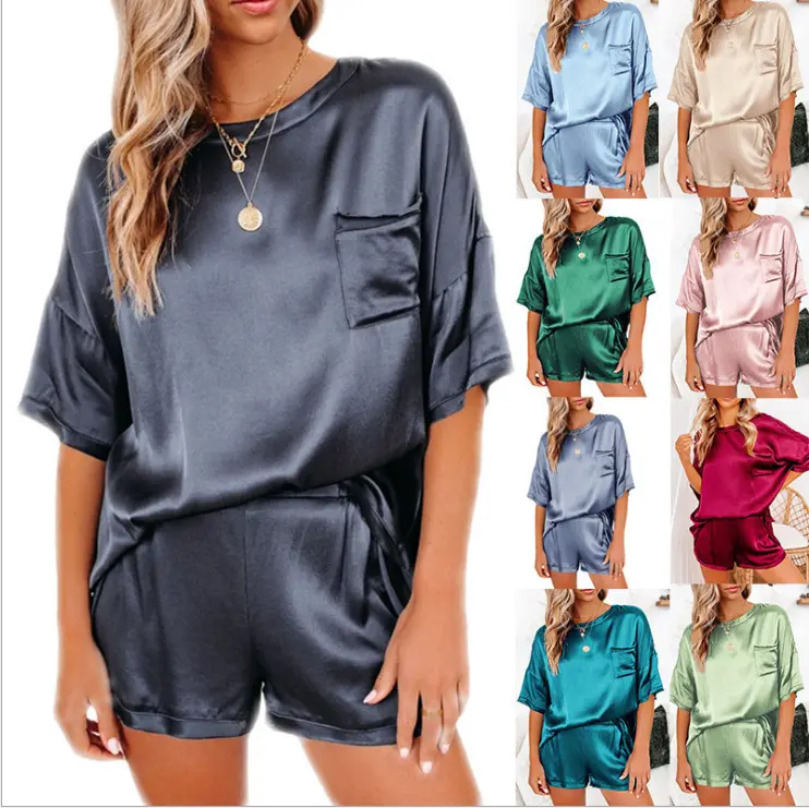 Pijamas irregulares de Color liso para mujer, ropa de dormir de satén con plantas, producto en oferta