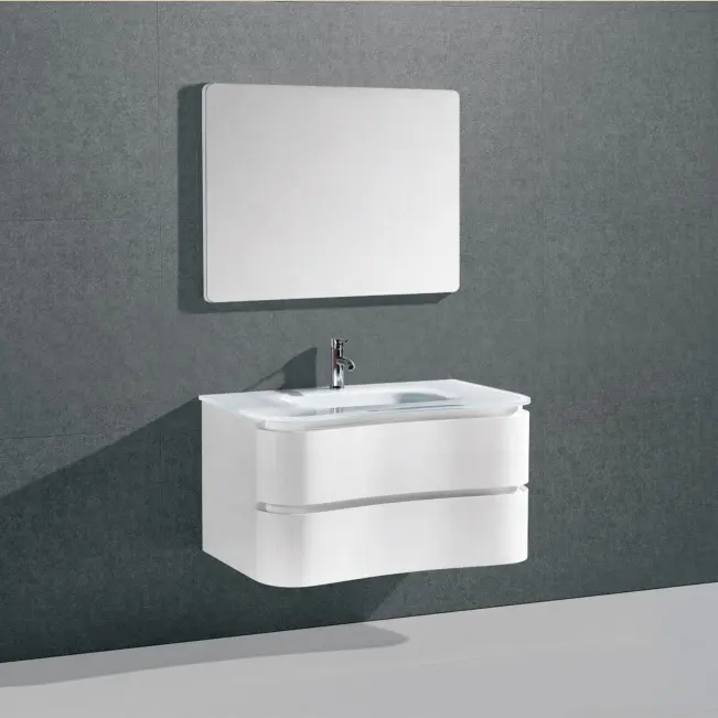 Factory direct high quality white curve design wave design PVC modern bathroom cabinet with mirror