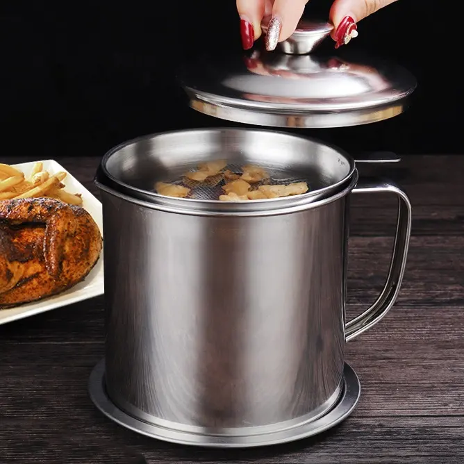 Séparateur d'huile de friture de cuisine, Pot filtrant, récipient de graisse de Bacon, Pot d'huile en acier inoxydable avec maille Fine