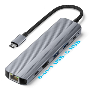 USB-C Hub (6 in 1) yerleştirme istasyonu ile 4K HDMI 2.0 5Gbps USB 3.0 USB tip C PD şarj Ethernet RJ45 adaptörü dönüştürücü - Product Image 1