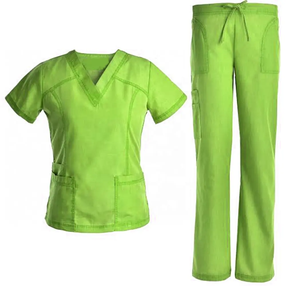 Hastane üniforması tıbbi iş elbisesi kadın kısa kollu pijama streç scrubs