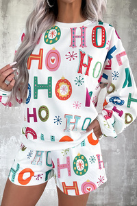 יקר-מאהב לבן הו הו חג המולד אופנה הדפסה 2 יח 'מיני Loungewear נשים - Product Image 4