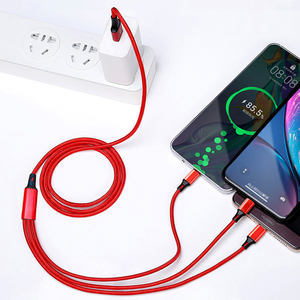 Cep telefonu naylon örgülü mikro USB tip C 8 Pin kablosu kablolu telefon şarj tipi C kablo hızlı şarj 3 in 1 çoklu USB veri kablosu - Product Image 4