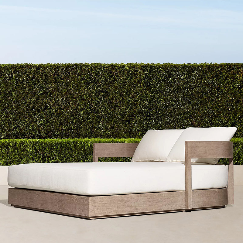 Chaise lounge doble (aleación de aluminio con vetas de madera)