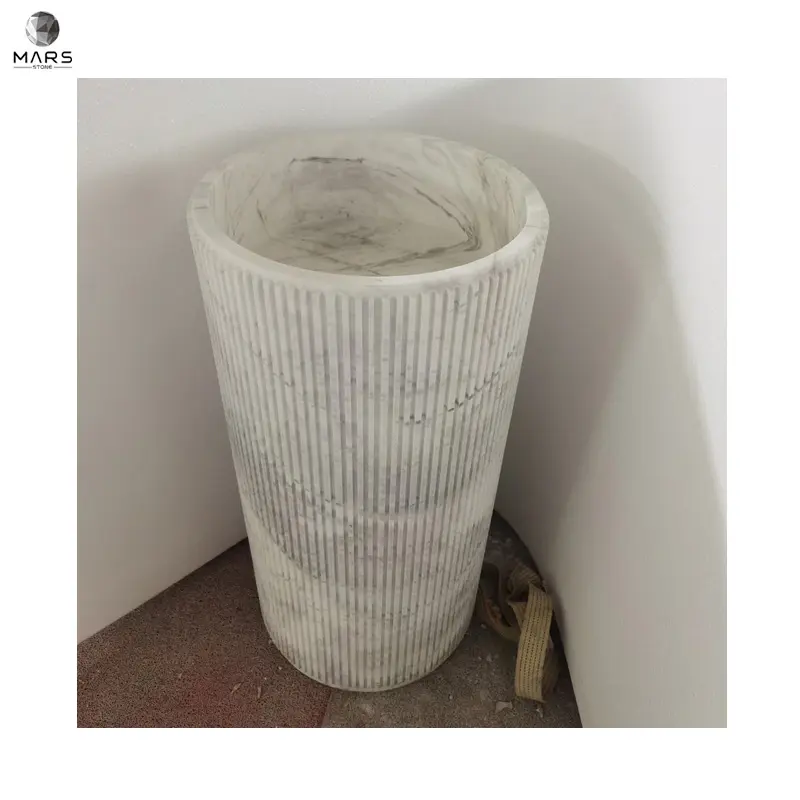 Stehendes Waschbecken aus weißem Marmor Künstlerisches Design Marmorsockel-Waschbecken aus Marmor