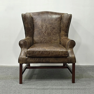 Retro Design Vintage Echt Lederen Hoge Vleugelrug Houten Frame Stoel <span class=keywords><strong>Distressed</strong></span> Lederen Fauteuil - Product Image 2