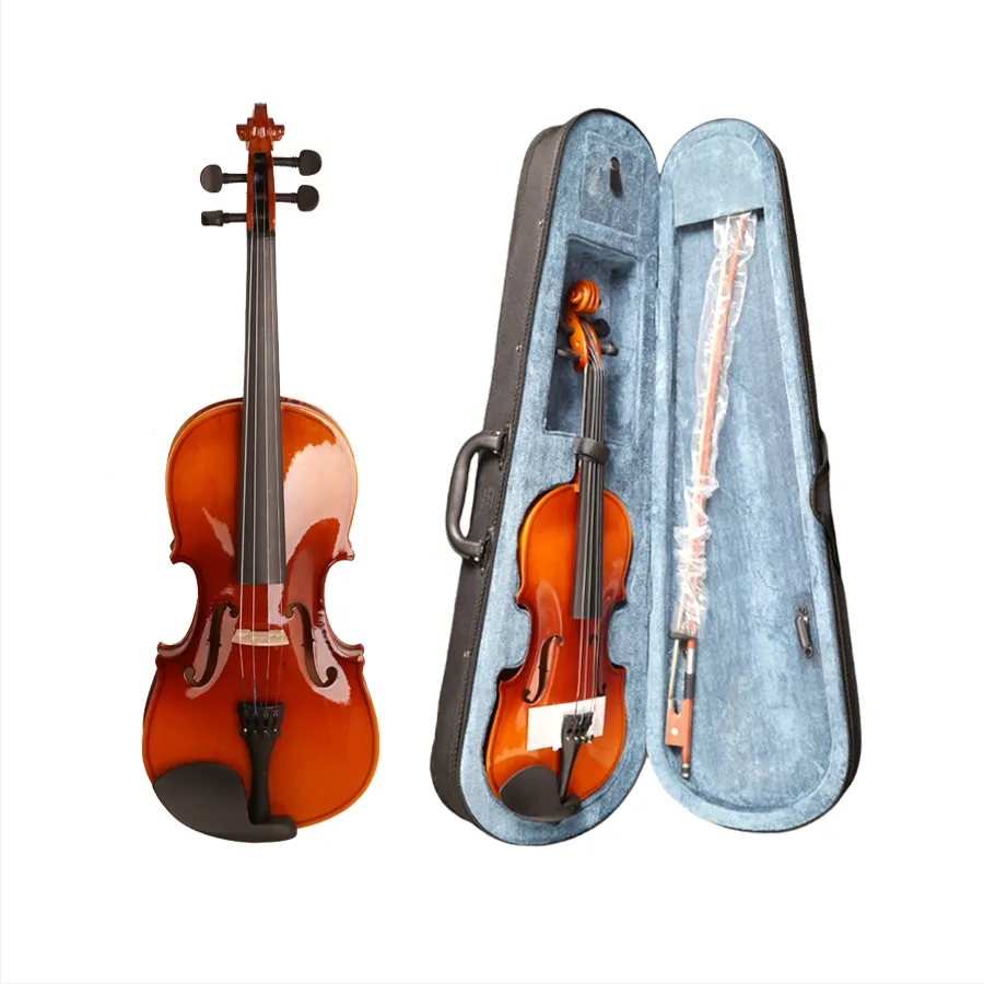 Instrumentos musicales profesionales violín hecho a mano de alta calidad acabado brillante violín de estudiante de tamaño completo al por mayor a bajo precio