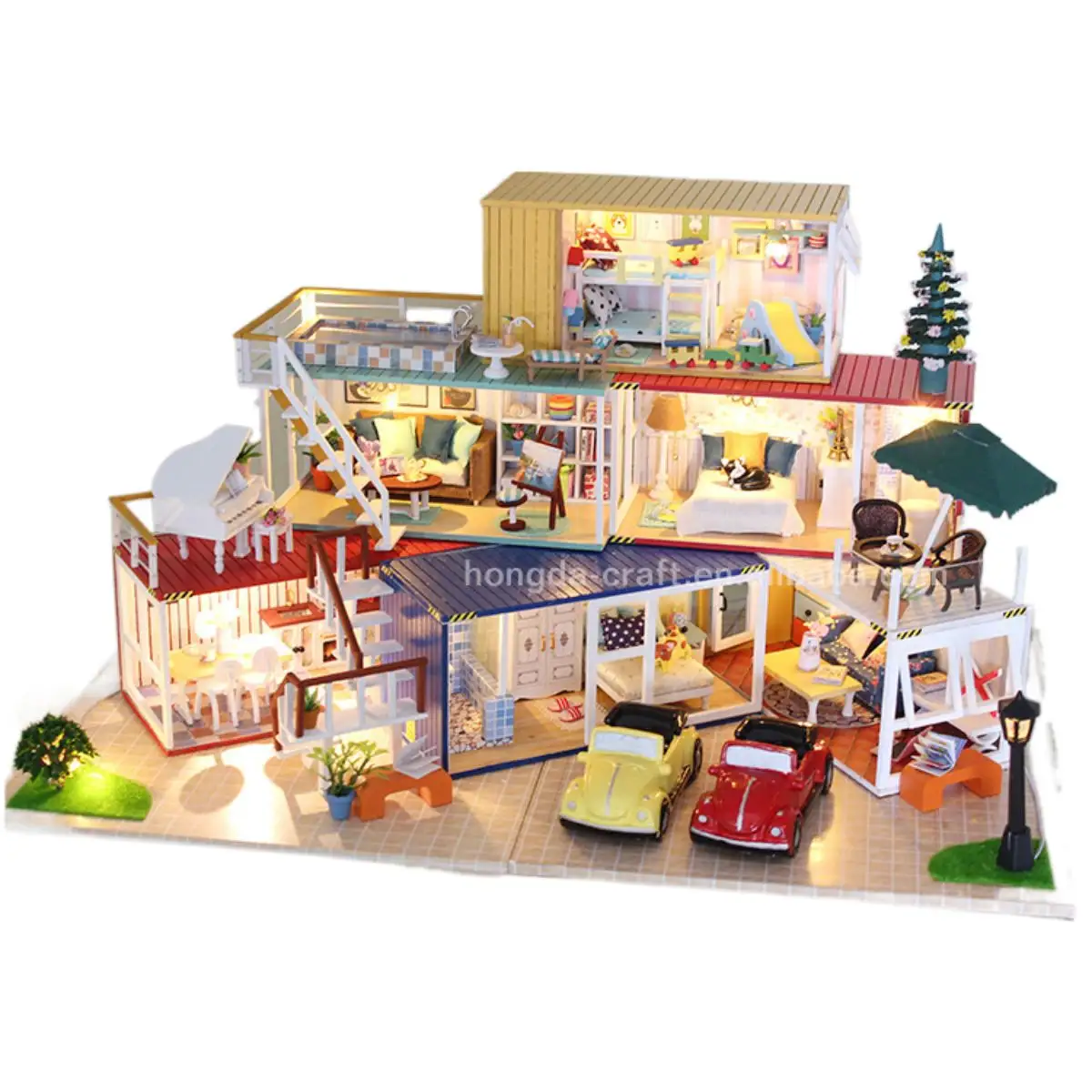 Jouet artisanaux en bois Miniature, maison de poupées Extra grande, avec Garage, fabrication