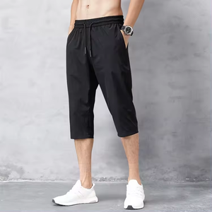 高级夏季冰丝3/4长裤弹性宽松合身男裤运动3/4裁剪带拉绳裤 - Product Image 4