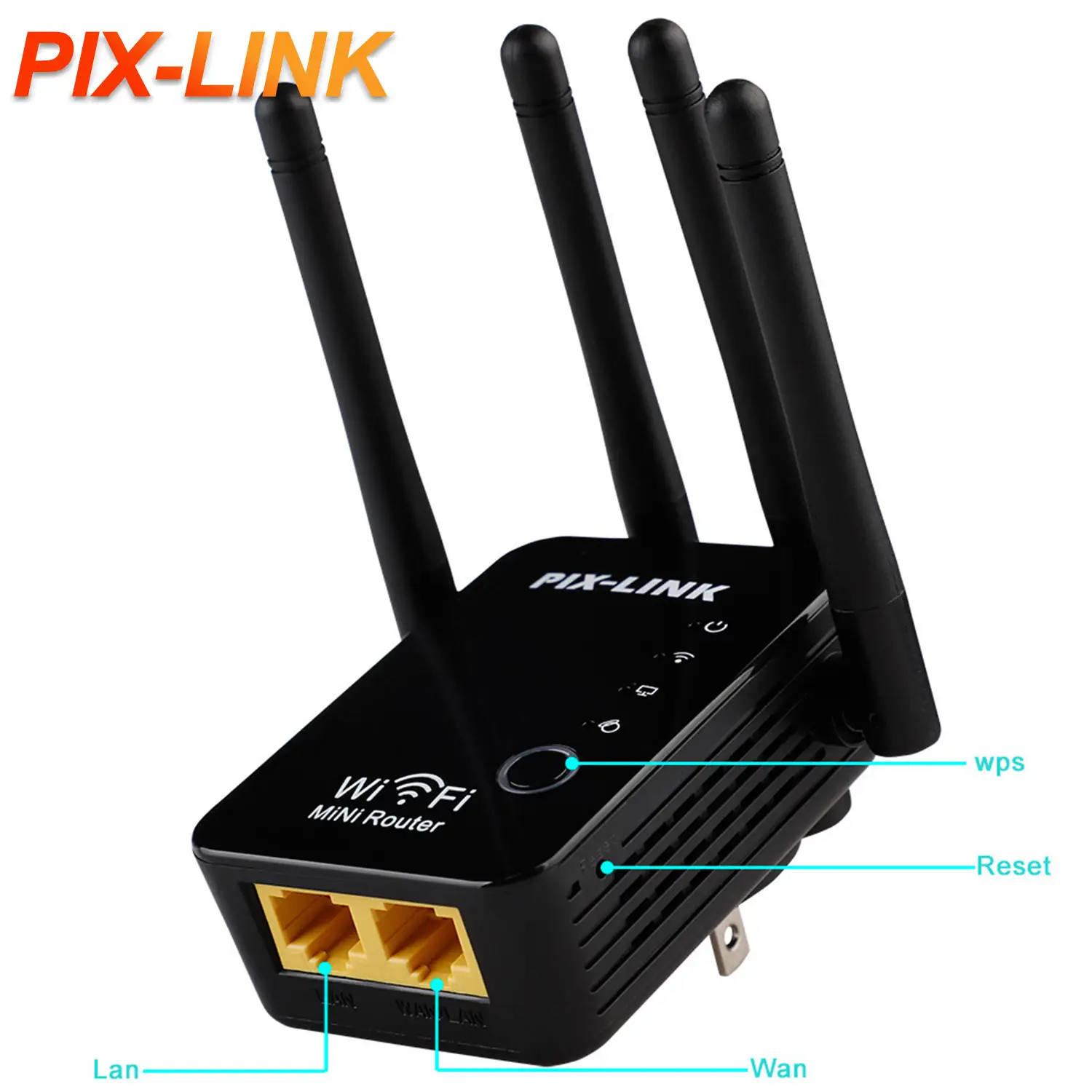 PIX-LINK WiFi uzatıcılar sinyal güçlendirici 2.4 GHz WiFi amplifikatör 300Mbps kolay kurulum 4 anten Ethernet portu ile ev için uzun menzilli