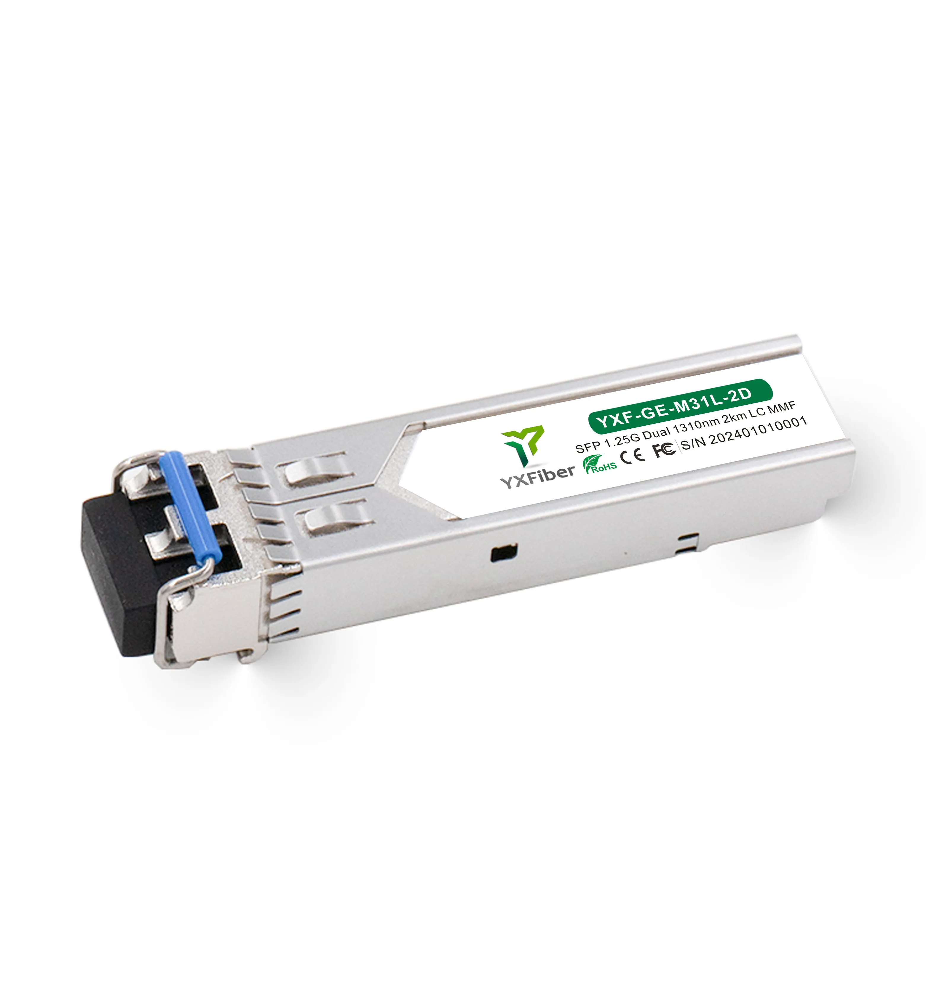 Módulo óptico de fibra óptica enchufable, transceptor SFP, 1,25G, dúplex, 2km, 1310nm, conector LC, 1000BASE-SX MMF