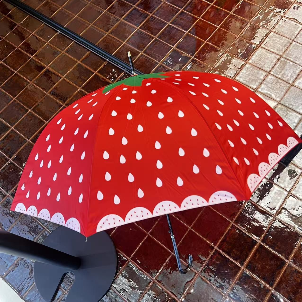 Nouveau parapluie droit mignon fraise de style vintage-8 côtes