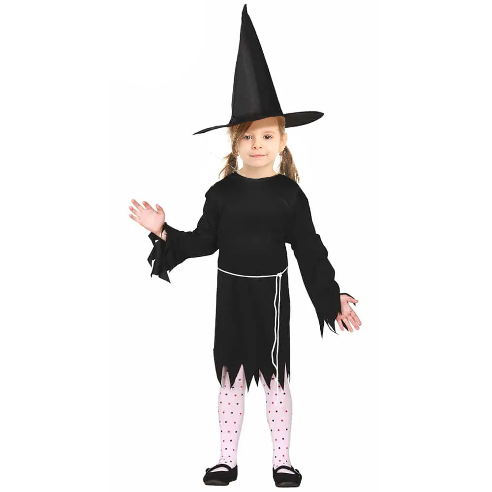 Pafu Children Halloween Witch Costume Cosplay Party Dress with Hat