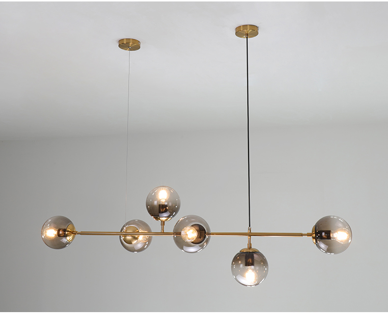 Nordic Postmodern restaurant bedside decorative smoky gray glass ball chandelier