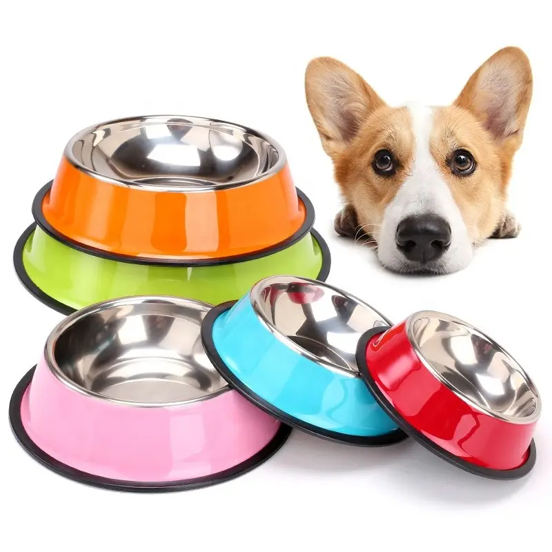 Чаша из нержавеющей стали с цветным принтом для собак, миска для еды для домашних животных, металлический контейнер для еды для домашних животных
