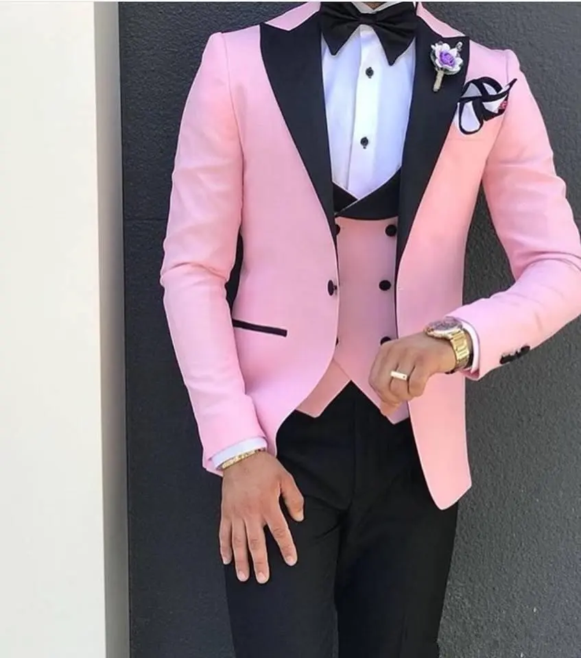 Лидер продаж, облегающие мужские костюмы на одной пуговице для свадебной вечеринки розового цвета большого размера в деловом стиле, 3 предмета, MMSB48
