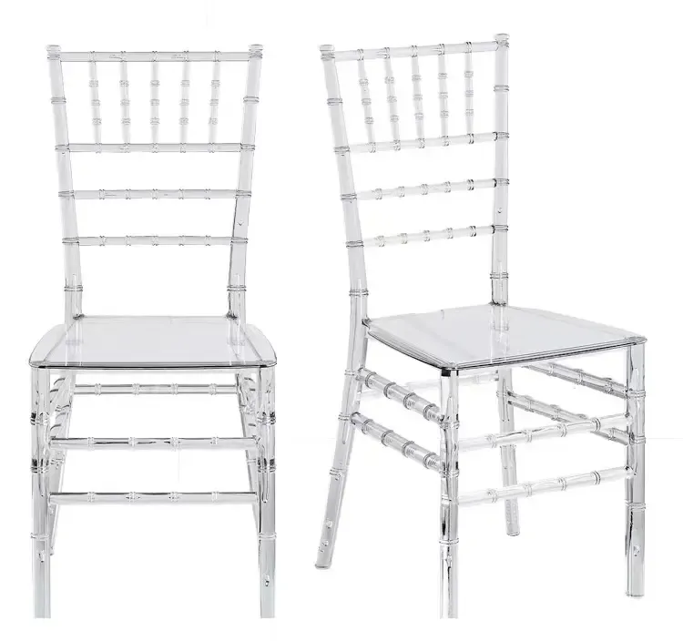 Cadeiras acrílicas modernas e elegantes para banquetes de casamento, cadeiras transparentes também são adequadas para festas ao ar livre
