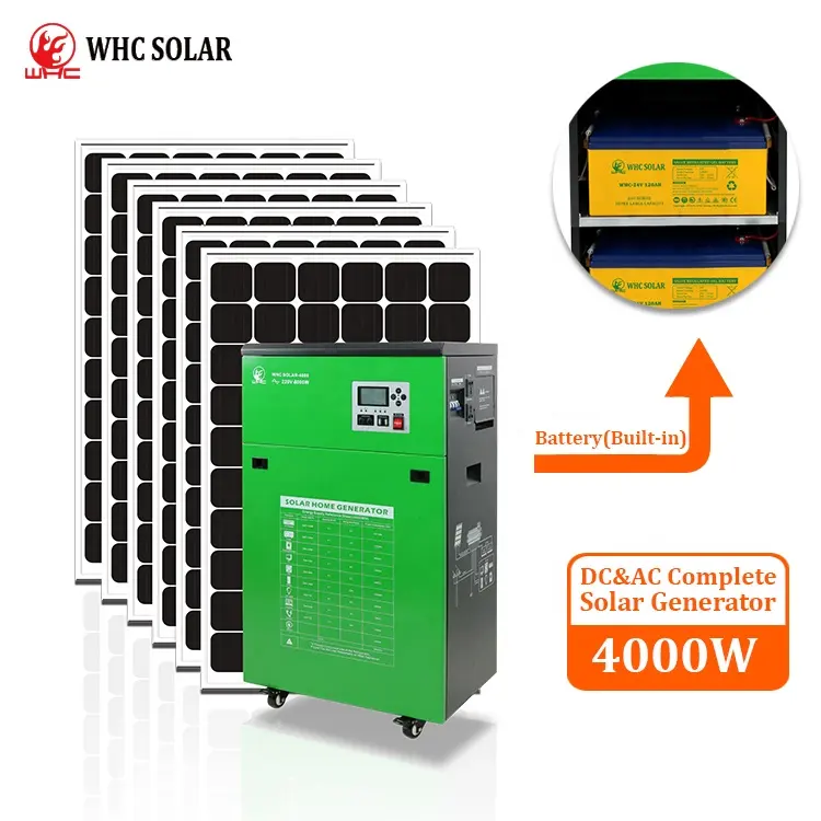 WHC الشمسية 4800 عالية الجودة حافظة بطاريات 4000W نقي شرط موجة العاكس نظام الطاقة الشمسية مولد للمنزل