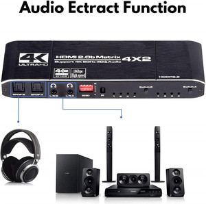 4K @ 60Hz EDID HDMI Matrix 4x 2 anahtar ayırıcı destek HDCP 2.2 uzaktan kumanda HDMI anahtarı 4x2 Spdif 4K çift HDMI ses ayırma - Product Image 4