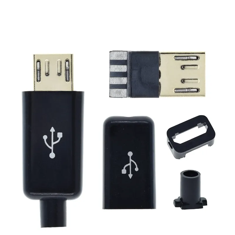 TZT 마이크로 USB 5PIN 용접 유형 남성 플러그 커넥터 충전기 5P USB 꼬리 충전 소켓 4 in 1 화이트 블랙