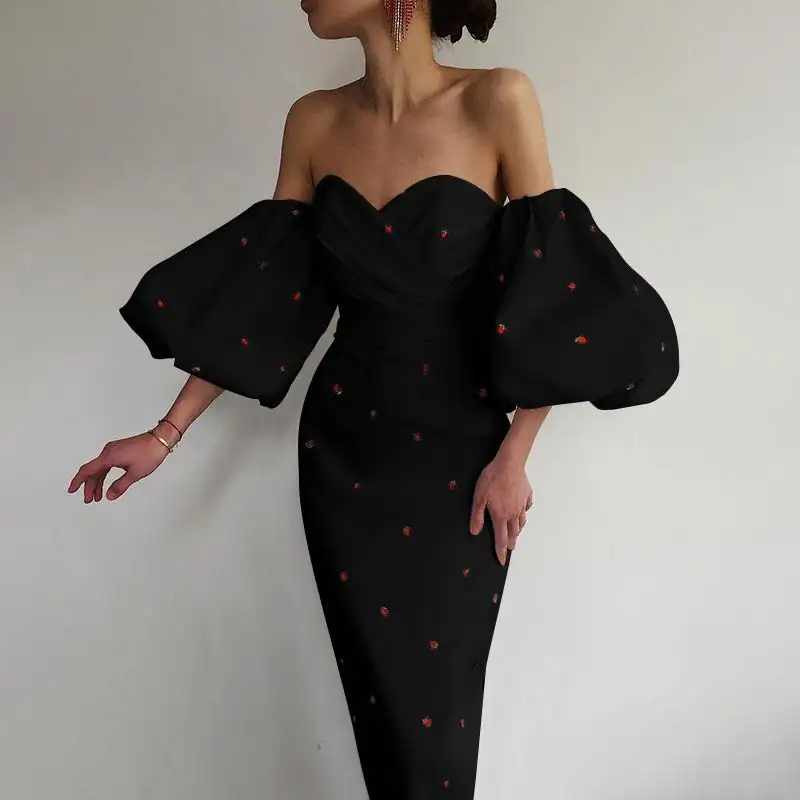 2022 Fashion Summer Mini Polk Dot Bodycon Sexy Women Dresses Strapless Printing Antern Sleeve Elegant Party Dresses